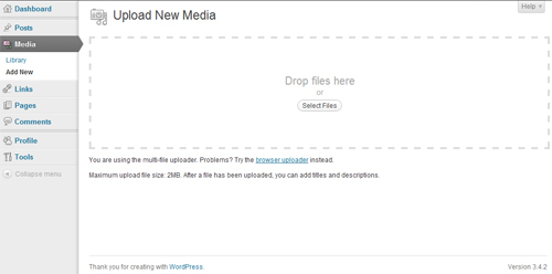 Upload New Media screenshot in WordPress
